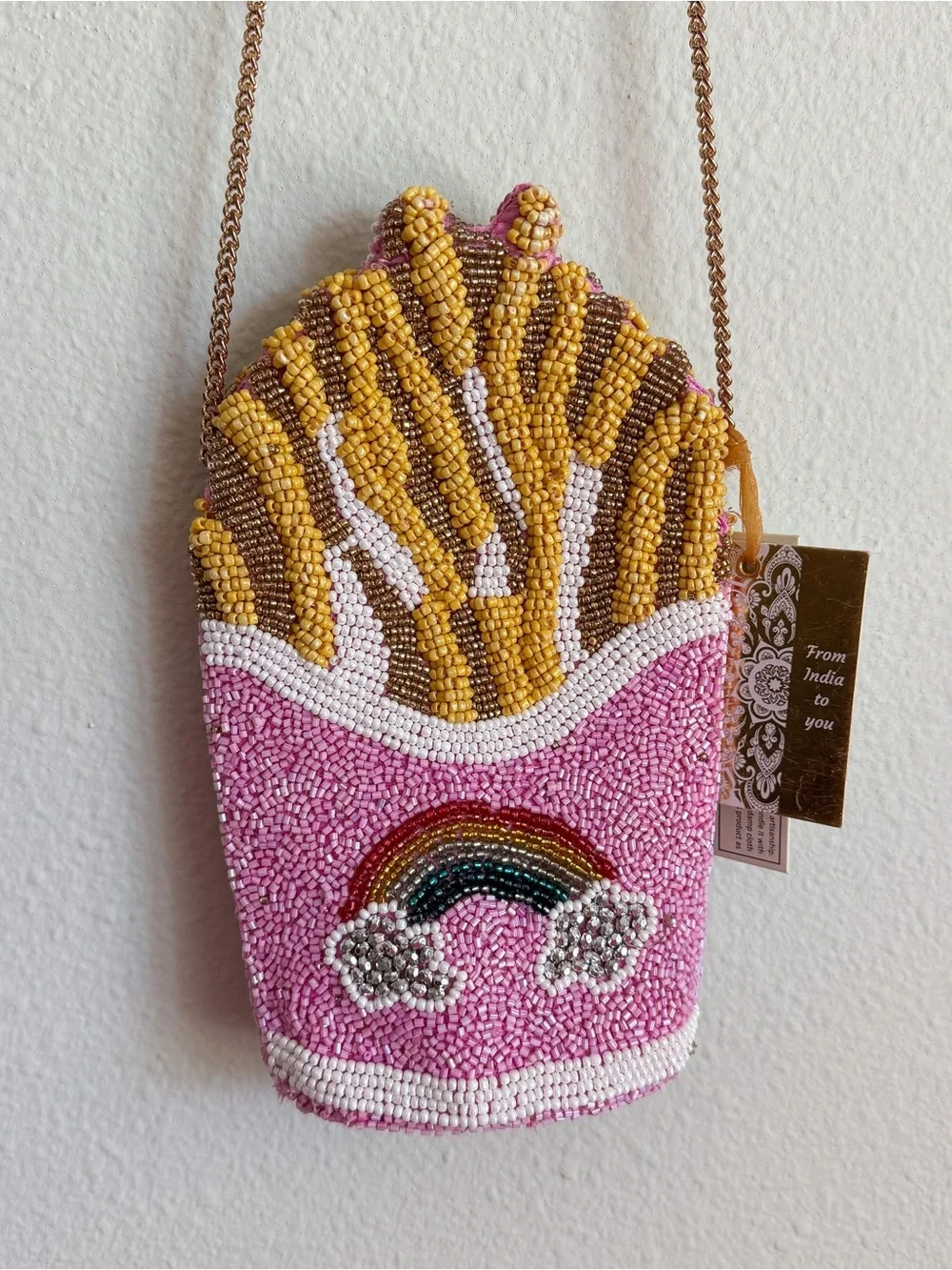 New with Tags Beaded French Fries Crossbody Bag with Rainbow Detailing